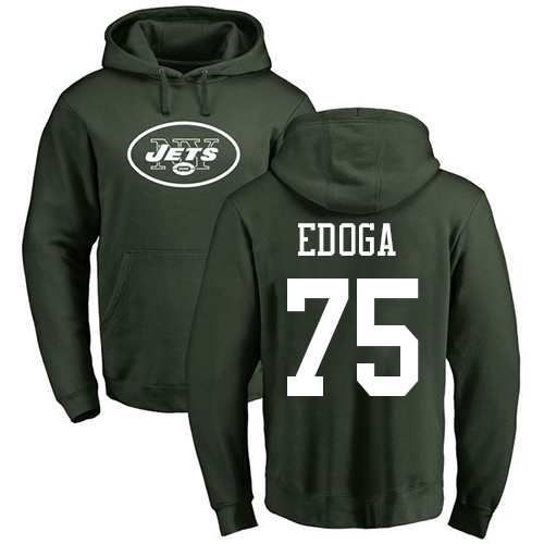 New York Jets Men Green Chuma Edoga Name and Number Logo NFL Football #75 Pullover Hoodie Sweatshirts->women nfl jersey->Women Jersey